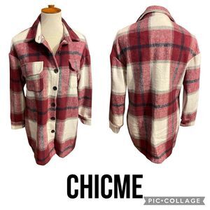 Chicme Burgundy and White Plaid Long Sleeve Women’s Button Down Flannel Size Med